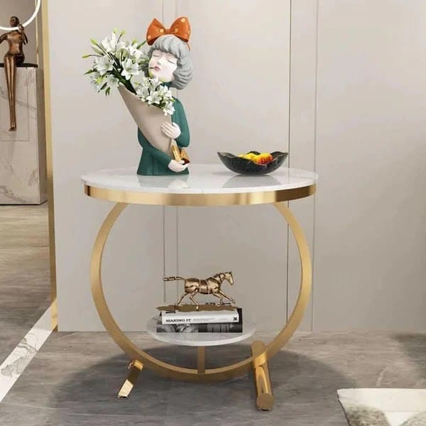 Luxury Modern Corner Table – Metal Base & MDF Marble Top